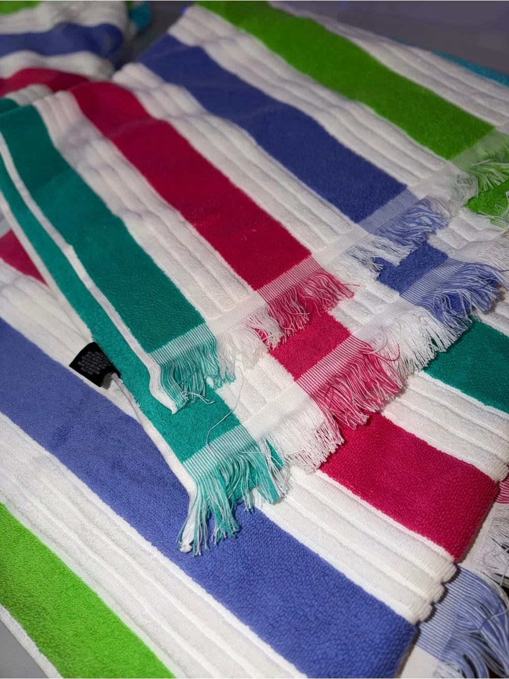 Rachel Zoe Rainbow Stripes Fringed Oversized Beach Pool Resort Vacation Towel